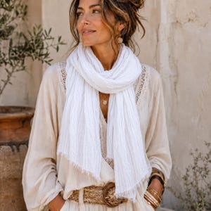 White Tuareg scarf – 100% cotton scarf – long Berber ethnic turban