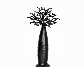 Handmade recycled metal jewelry tree – handcrafted decorative jewelry holder – black tree sculpture – jewelry storage – Baobab Madagascar