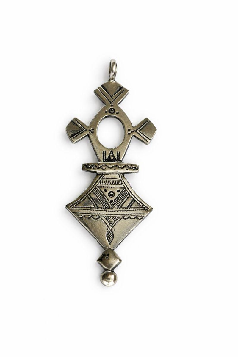 Bracelet/Manchette Avec Croix D'Agadez En Argent - Style Ethnique - Occasion