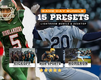 Pakiet 15 sportowych ustawień wstępnych, Lightroom Mobile & Desktop, Photoshop sportowy, Fotografia piłkarska, Filtr fotograficzny, Koszykówka, Piłka nożna, Dzień meczu