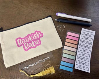 Annotation Kit - Bookish Babe Pouch with Tabs, Pen, Highlighter and Bookmark - booktok | bookish gift | book lover | bookstagram | book