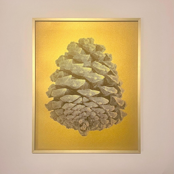 PINE ON GOLD _ Handmade screen print in black on gold