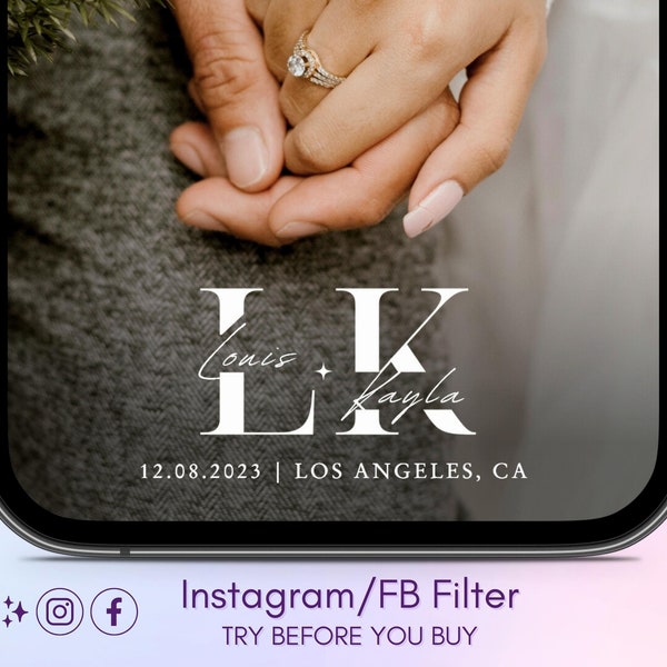 Filtre Instagram de mariage personnalisé, effets d'histoire IG, cadeaux de réception personnalisés, cadeau unique pour le marié, mariage élégant et élégant