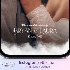 May include: A wedding announcement on a smartphone screen with a photo of a couple's hands. The text reads "the wedding of BRYAN & LAURA 12 DEC 2023".