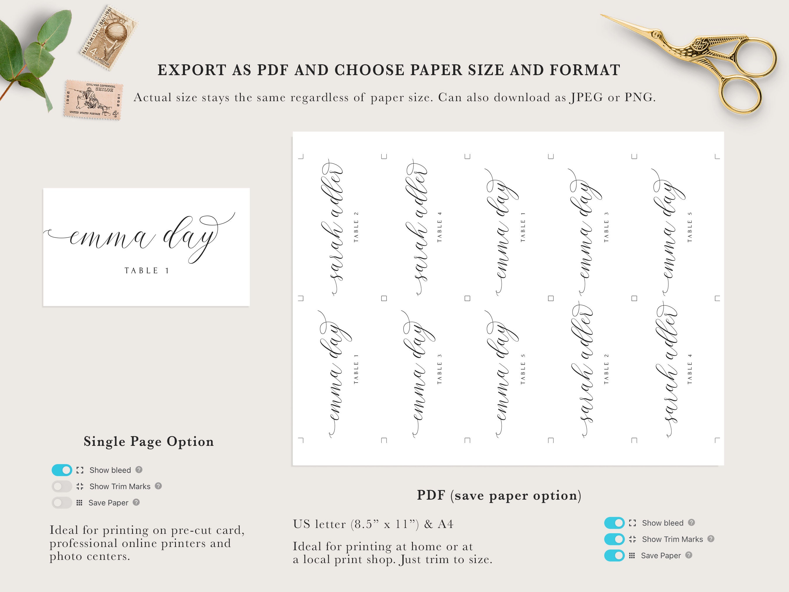 Printable Place Name Card With Fancy Font, Templett Template ...