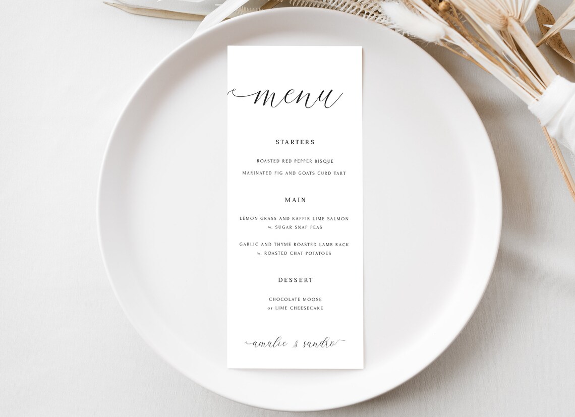 Editable Menu Fancy Font Wedding Menu Contemporary Wedding - Etsy
