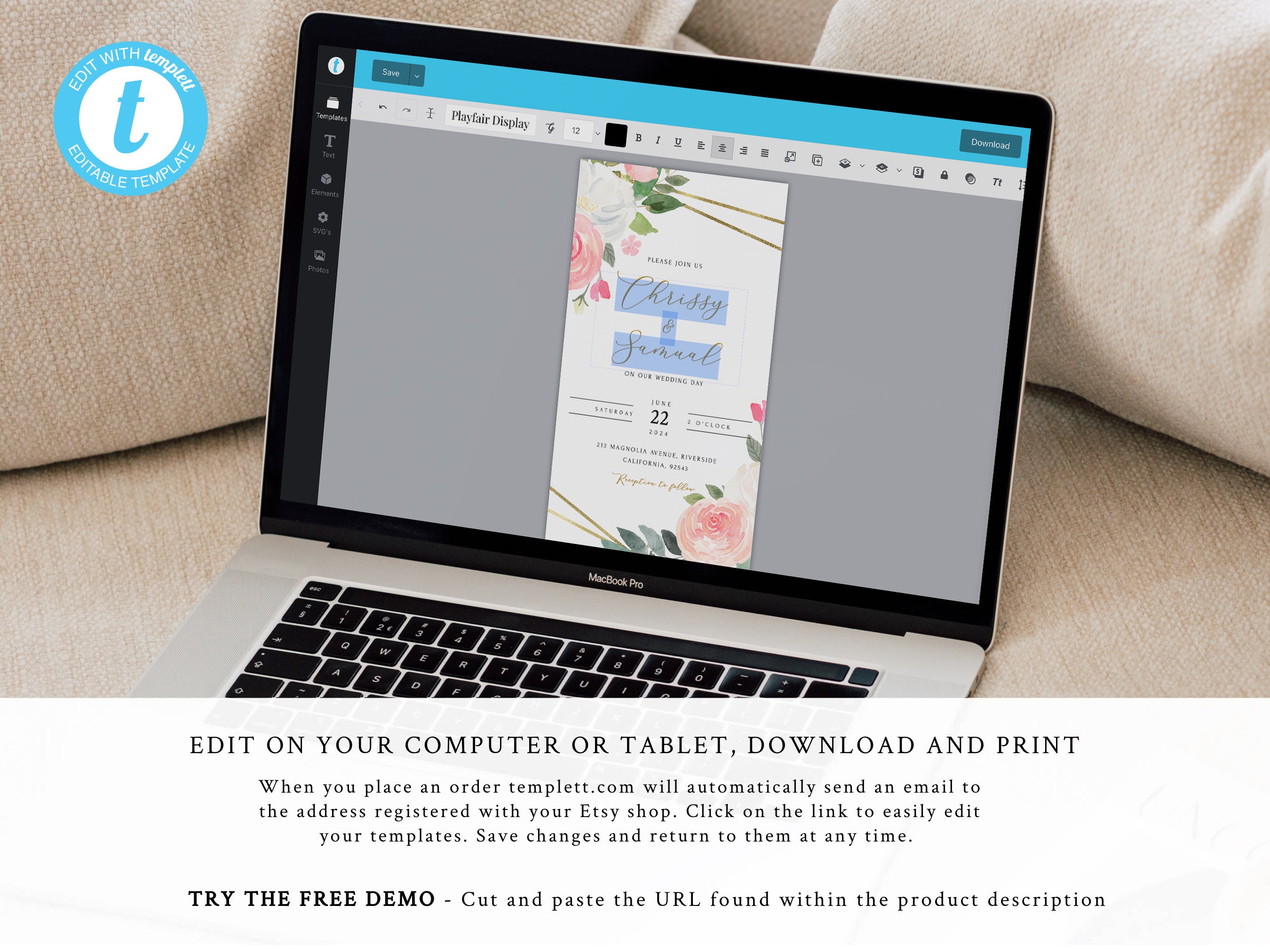 Pretty Pink Rose EVITE Template for Templett, Electronic Wedding ...