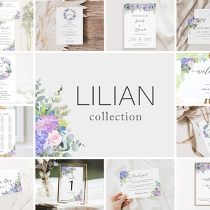 LILIAN COLLECTION - Lavender and Pink Wedding Invitation Template Bundle, Wedding Stationary, Editable Templates, Instant Download LILIAN