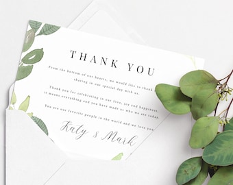 Carte de remerciement modifiable de verdure, modèles de cartes de remerciement modifiables, carte de remerciement imprimable, téléchargement immédiat, feuilles vertes LAURA