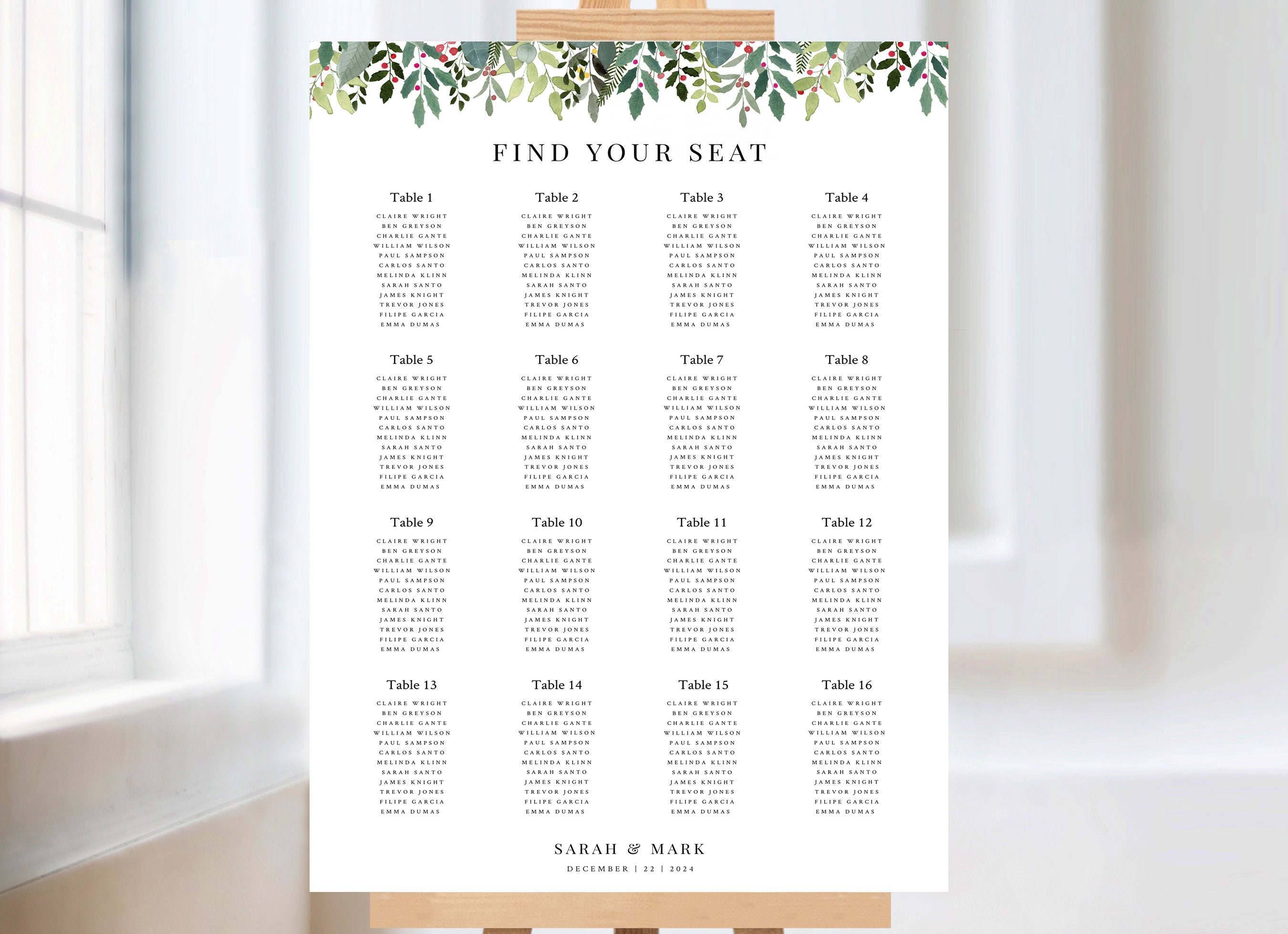 Find Your Seat Chart Template for Templett Editable Christmas Seating Find Your Seat Chart Template for Templett Editable Christmas Seating