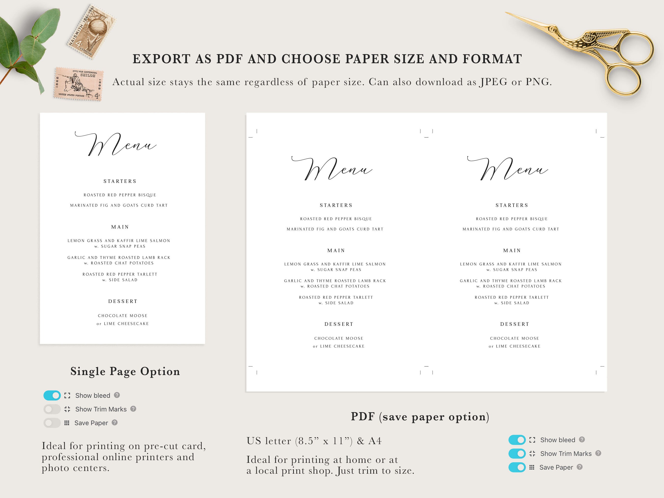 Contemporary Menu Template Editable and Printable Menu - Etsy