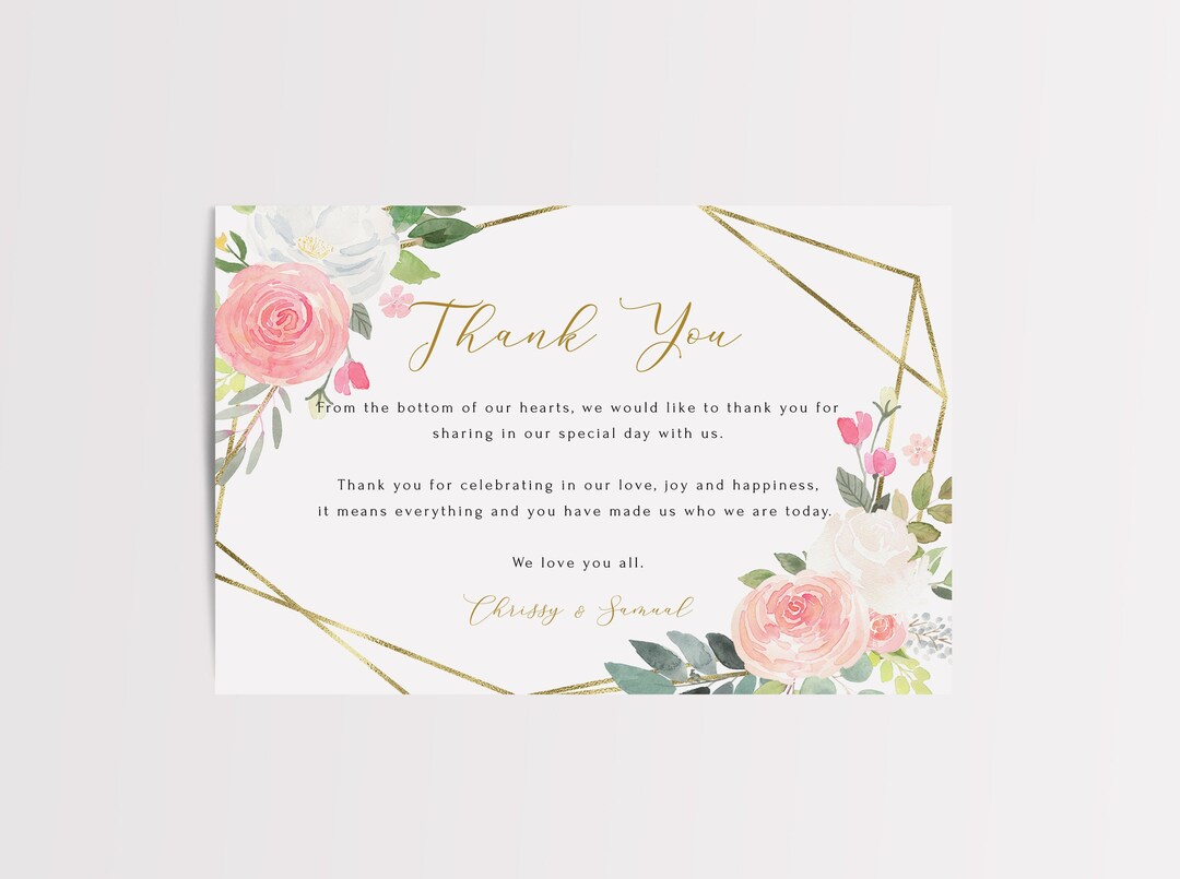 DIY Wedding Thank You Card Template Floral Thank You Pink - Etsy