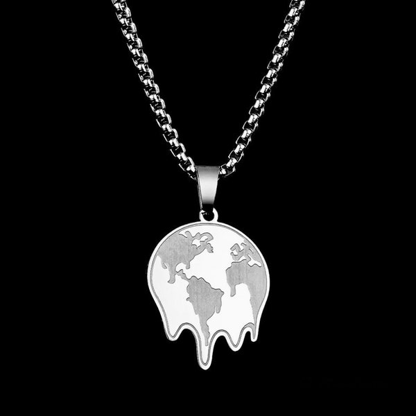 Melting World Chain • Schmelzende Welt Erde Halskette • Globus Planet Anhänger • Edelstahl Kette • Einzigartige Halskette • Geschenkidee