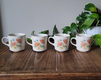 Juego de tazas de café vintage Corning Ware: Royal Garden Floral (4 unidades)