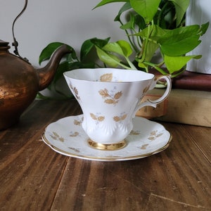 Rare Royal Albert Lyric Shape Teacup and Saucer Set | Gold and Blue Floral China Teacup and Saucer Set | Collectible Teacup | Gift for Her