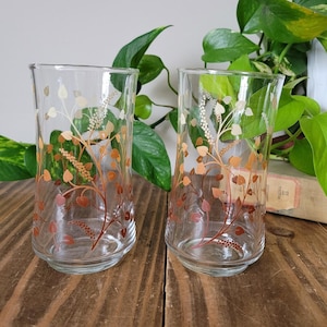Vintage Libbey Highball Glasses: Ombre Leaf Print Barware (Set of 2)
