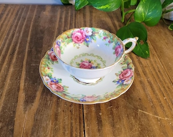 Paragon Tapestry Rose Teacup and Saucer Set | Vintage Floral Teacup | Multicolor Floral Teacup | Pink Cabbage Rose | English Bone China