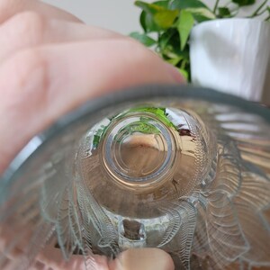 Puede incluir: Una taza de vidrio transparente con un patr&oacute;n decorativo en el interior. La taza est&aacute; vac&iacute;a y el fondo es visible.