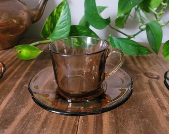 Duralex Spain Demitasse Cups | Brown Glass Espresso Coffee Cups | Set of 3 | Vintage Brown Glass Demitasse Cups