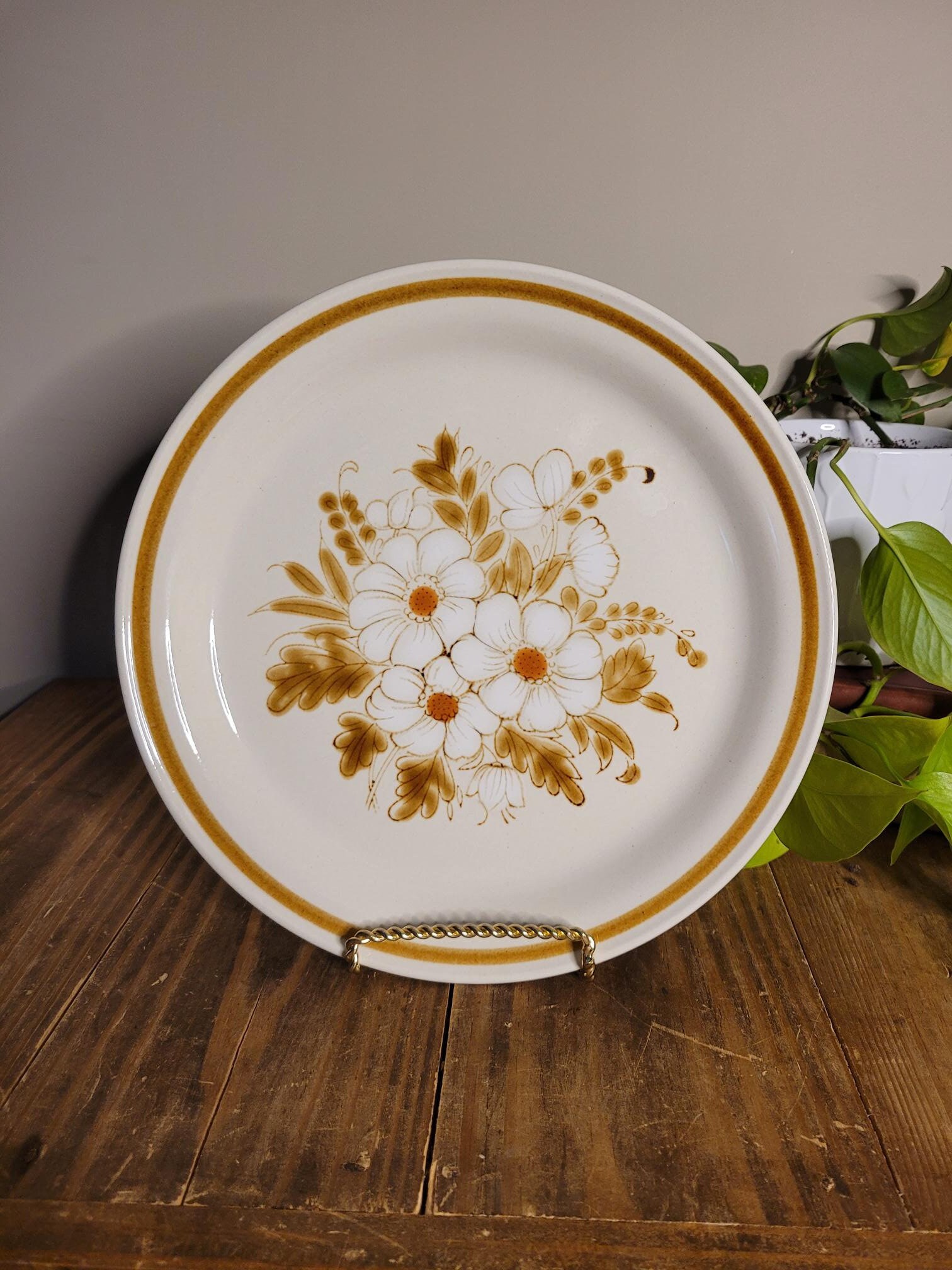 Mountain Wood Dried Flowers Vintage Stoneware Dinner Plates