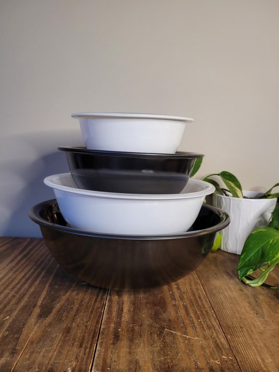 Vintage Pyrex Black and White Clear Bottom Mixing Bowl Set Vintage Pyrex  Complete Set of 4 Vintage Pyrex Nesting Bowl Set of 4 