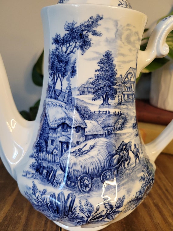 Ridgway Ironstone 'hayride' Teapot / Coffee Pot | Rare Blue