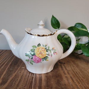 Vintage Arthur Wood Pink and Yellow Floral Teapot | Swirl Cast Vintage Teapot | Tea Party Teapot | Arthur Wood | Made in England | 1950s
