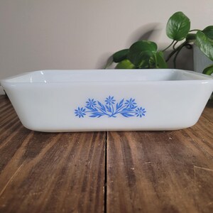 Vintage Anchor Hocking Blue Cornflower Loaf Pan | Fire King Blue Cornflower Casserole Dish | Vintage Milk Glass Blue Cornflower Loaf Pan