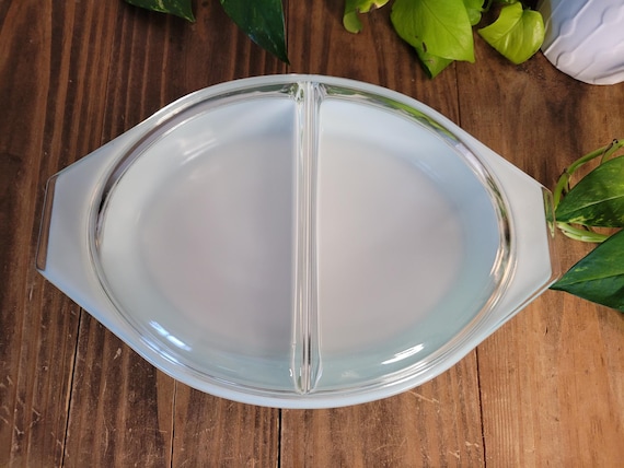 Vintage Pyrex Turquoise Snowflake Divided Casserole Dish With Lid