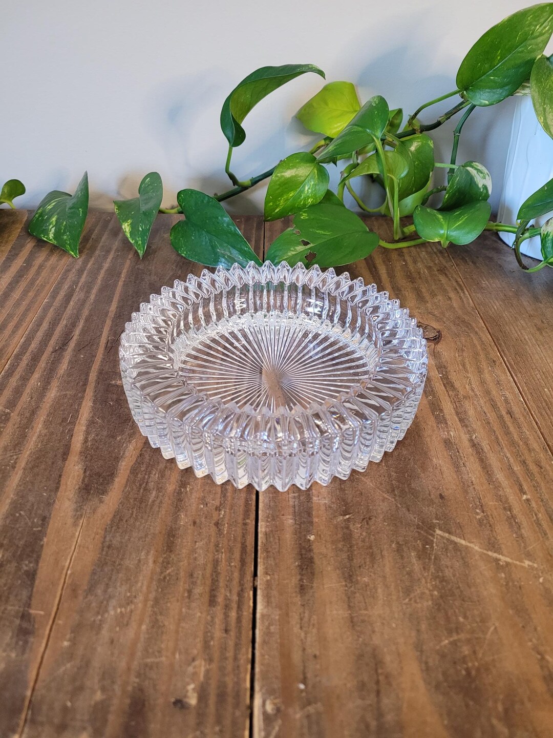 Vintage Cut Glass Diamond Fire Wine Bottle Coaster / Candle Holder Mikasa Japan Diamond Fire