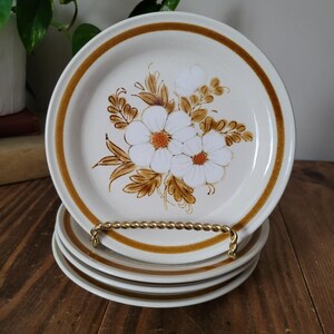 Vintage Japan Stoneware Side Plates: Mountain Wood Floral, Set of 4