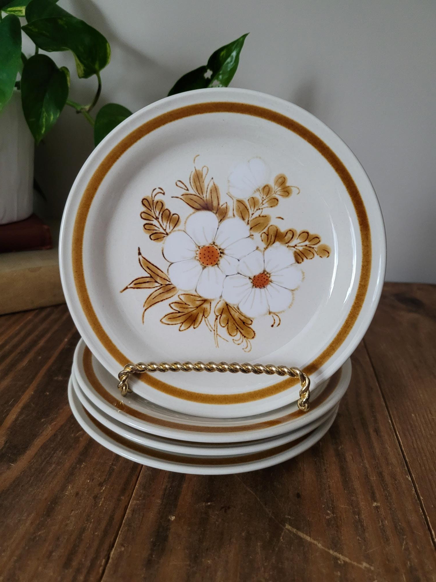 Mountain Wood Dried Flowers Vintage Stoneware Side Plates