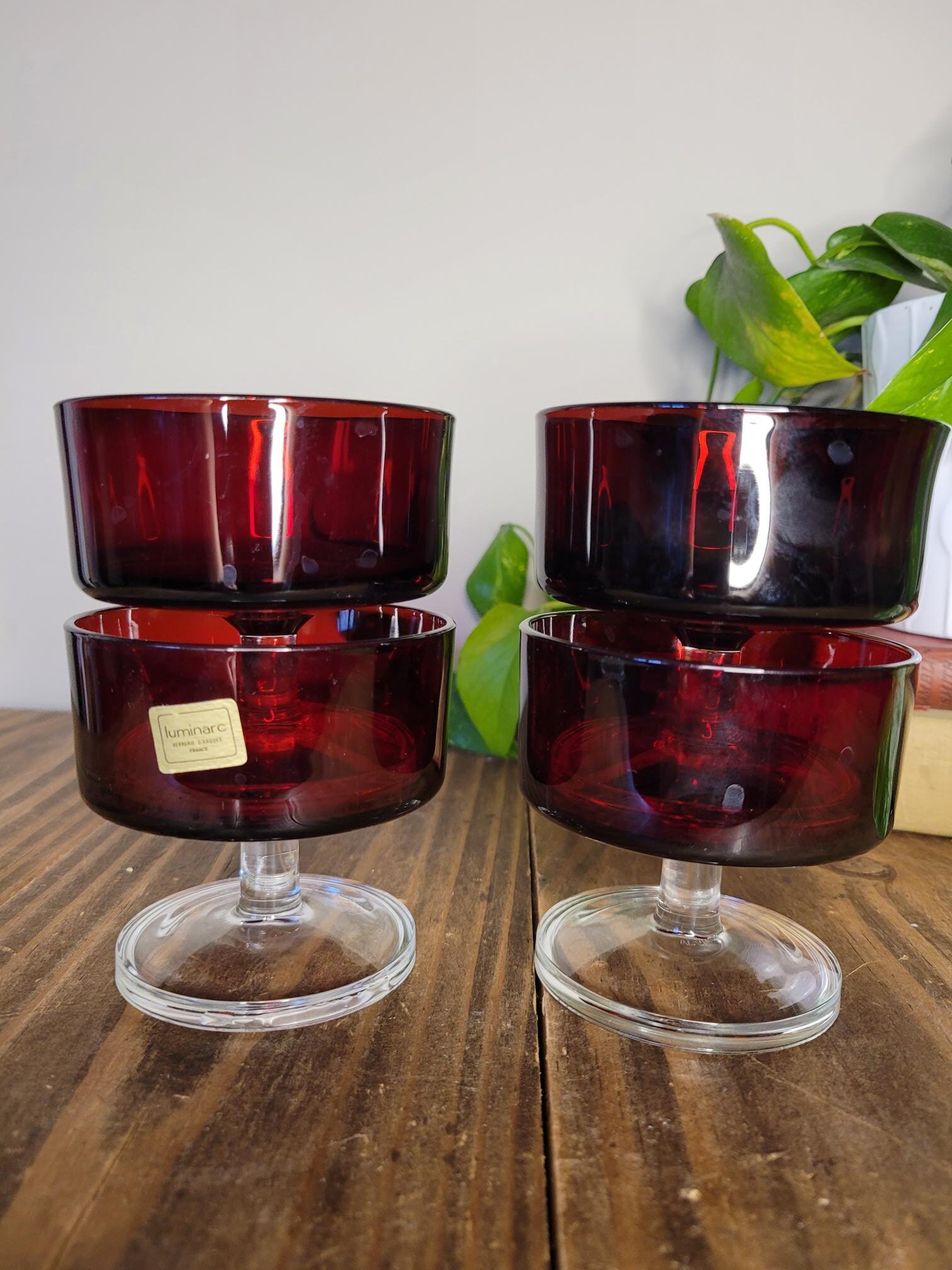 antique ruby red pattern Cristal d'Arques Arcoroc dinner plates set of six