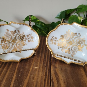 Vintage Porcelaine de France Hand Painted Gold Rose Trinket Dish | Vintage Hand Painted Dish | Hand Painted Jewelry Dish with Gold Glit Trim
