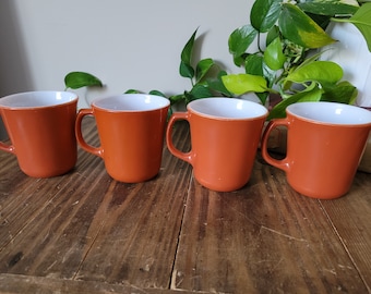 Vintage Corning Ware Cinnamon Mugs | Set of 4 Rust/Burnt Orange Corning Ware Coffee Mugs | Vintage D-Handle Mugs | Set of 4