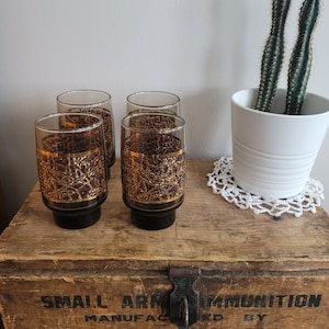 Vintage Libbey Trinkgläser in Braun & Gold: 2er Set Trinkgläser mit Fuß
