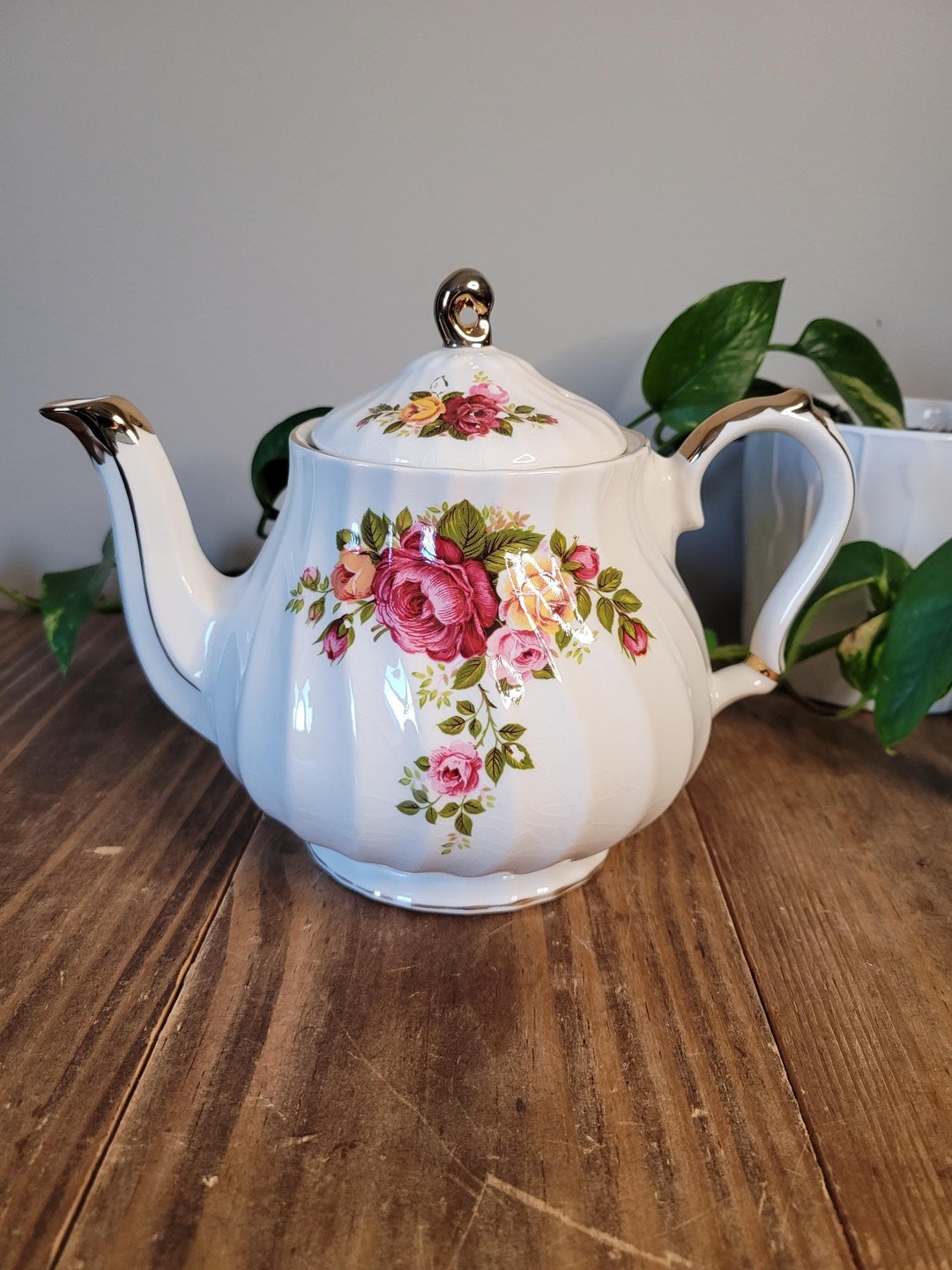 Vintage Sadler Pink and Yellow Rose Teapot Vintage Bone Etsy
