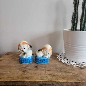 Vintage Gift Craft Puppy Salt and Pepper Shakers | Adorable Puppy Salt and Pepper Shakers | Vintage Gift | Original Sticker | Made in Japan