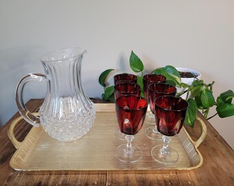 Vintage Cristal D'Arques Ruby Red Wine Goblets: Gothic MCM Glass, Set of 2
