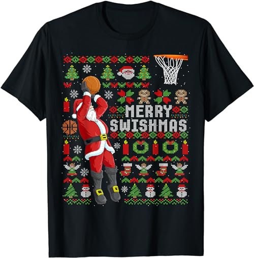 Merry Swishmas Ugly Christmas Basketball Christmas  T-Shirt, Sweatshirt, Hoodie - 100103