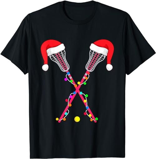 Lacrosse Santa Hat Christmas Lights Funny Sport Xmas Boys  T-Shirt, Sweatshirt, Hoodie - 100192