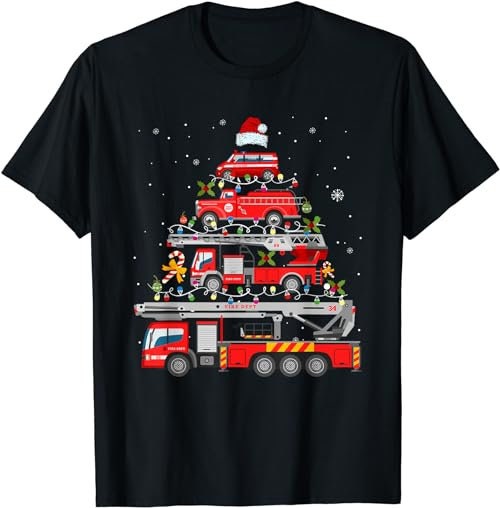 Firefighter Fire Truck Christmas Tree Lights Santa Fireman  T-Shirt, Sweatshirt, Hoodie - 100191