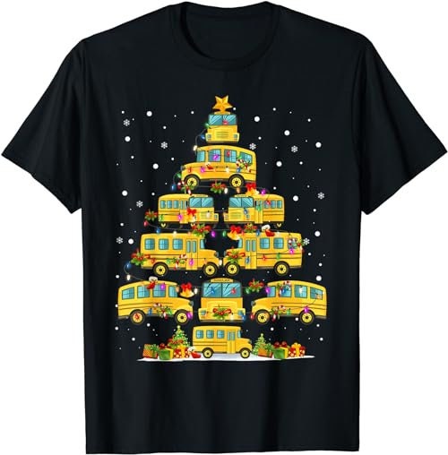 School Bus Christmas Tree Lights Funny Bus Driver Xmas Pjs  T-Shirt, Sweatshirt, Hoodie - 100133