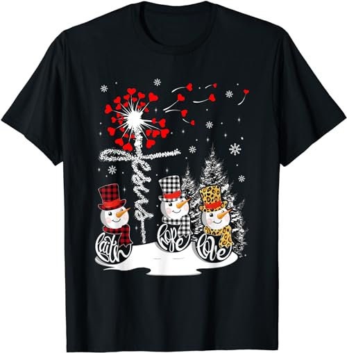 Faith Hope Love Snowman Jesus Dandelion Christian Christmas  T-Shirt, Sweatshirt, Hoodie - 100145