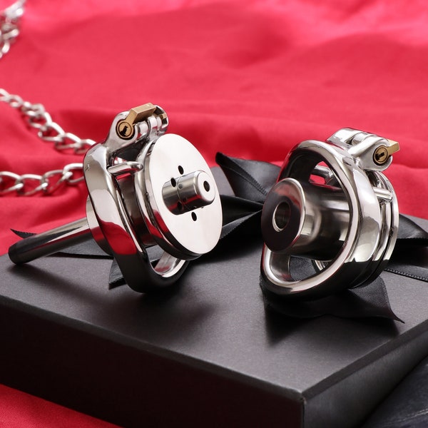 Inverted Sissy Chastity Cage Device with Cylinder Metal Cock Lock Steel Penis Rings Adults BDSM Sex Toys for Men Trainer, Mature, F149
