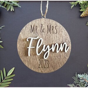 Newlywed Christmas Ornament, Mr and Mrs Xmas Ornament, our 1st Christmas gift, bridal shower present personalized custom 2023 couple wedding