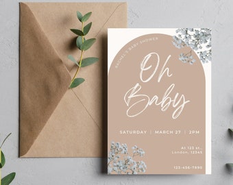 Baby Shower Invitation, Eucalyptus, neutre, nouveau bébé, inviter - TÉLÉCHARGEMENT NUMÉRIQUE