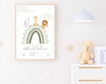 Nouvelle affiche de bébé - Détails de naissance, signe de nom de bébé, art mural de bébé, affiche de bébé garçon, art de pépinière - TÉLÉCHARGEMENT NUMÉRIQUE (Cadre non inclus)