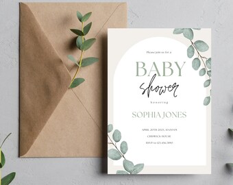 Baby Shower Invitation, Eucalyptus, neutre, nouveau bébé, inviter - TÉLÉCHARGEMENT NUMÉRIQUE