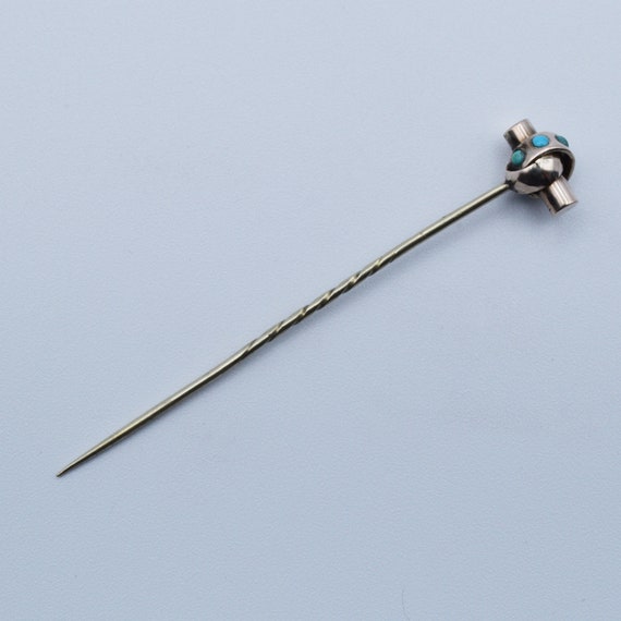 Antique Turquoise Stick pin in 9ct gold. - image 4